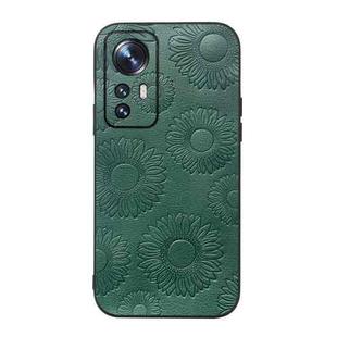 For Xiaomi 12 Pro Sunflower Pattern PU Shockproof Phone Case(Green)