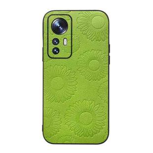 For Xiaomi 12 Pro Sunflower Pattern PU Shockproof Phone Case(Light Green)