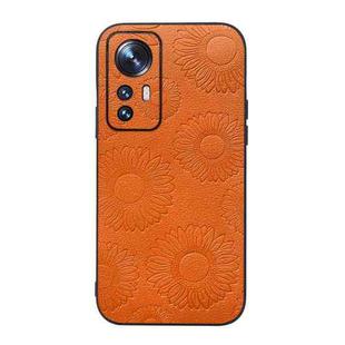 For Xiaomi 12 / 12X Sunflower Pattern PU Shockproof Phone Case(Orange)