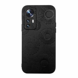 For Xiaomi 12 / 12X Sunflower Pattern PU Shockproof Phone Case(Black)