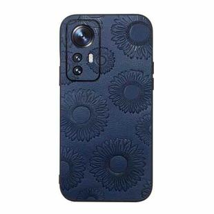 For Xiaomi 12 / 12X Sunflower Pattern PU Shockproof Phone Case(Blue)
