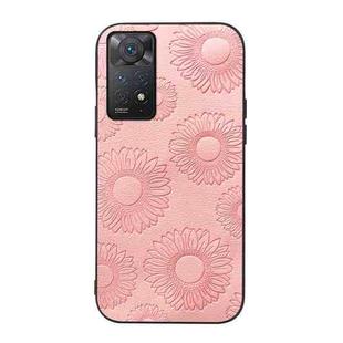 For Xiaomi Redmi Note 11 Pro Sunflower Pattern PU Shockproof Phone Case(Pink)