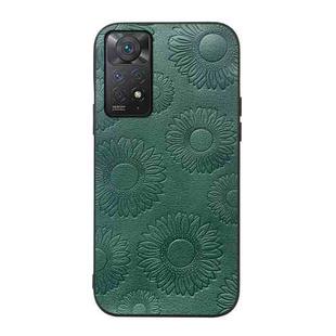For Xiaomi Redmi Note 11 Pro Sunflower Pattern PU Shockproof Phone Case(Green)