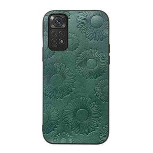 For Xiaomi Redmi Note 11 / Note 11S 4G Sunflower Pattern PU Shockproof Phone Case(Green)