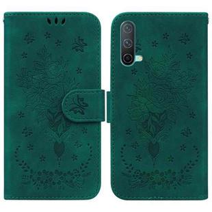 For OnePlus Nord CE 5G Butterfly Rose Embossed Leather Phone Case(Green)