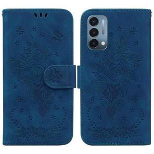 For OnePlus Nord N200 5G Butterfly Rose Embossed Leather Phone Case(Blue)