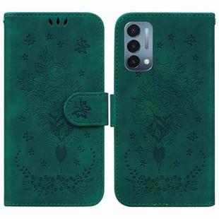 For OnePlus Nord N200 5G Butterfly Rose Embossed Leather Phone Case(Green)