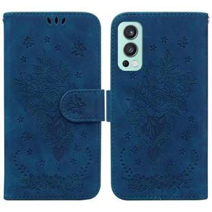 For OnePlus Nord 2 5G Butterfly Rose Embossed Leather Phone Case(Blue)