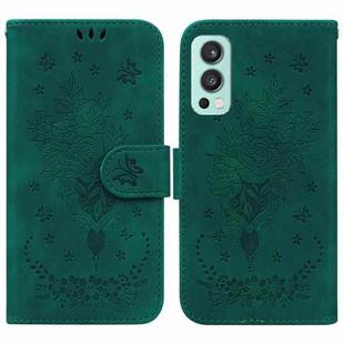 For OnePlus Nord 2 5G Butterfly Rose Embossed Leather Phone Case(Green)
