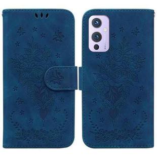 For OnePlus 9 US & EU Version Butterfly Rose Embossed Leather Phone Case(Blue)