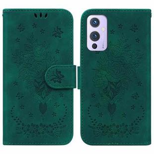 For OnePlus 9 US & EU Version Butterfly Rose Embossed Leather Phone Case(Green)