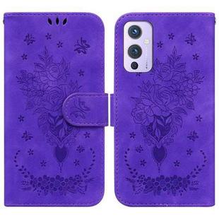 For OnePlus 9 US & EU Version Butterfly Rose Embossed Leather Phone Case(Purple)