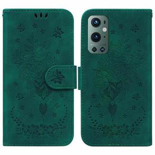 For OnePlus 9 Pro Butterfly Rose Embossed Leather Phone Case(Green)