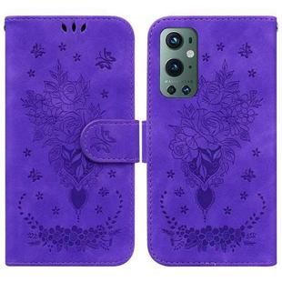 For OnePlus 9 Pro Butterfly Rose Embossed Leather Phone Case(Purple)