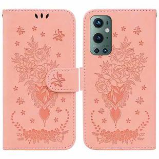 For OnePlus 9 Pro Butterfly Rose Embossed Leather Phone Case(Pink)