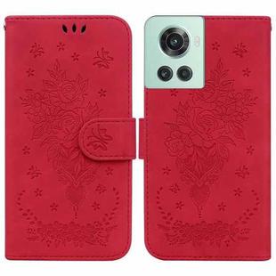 For OnePlus 10R / Ace Butterfly Rose Embossed Leather Phone Case(Red)