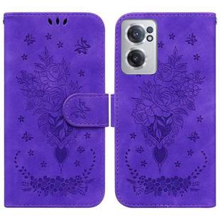 For OnePlus Nord CE 2 5G Butterfly Rose Embossed Leather Phone Case(Purple)