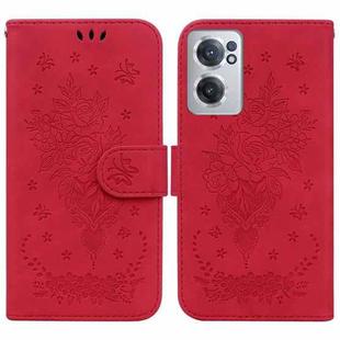 For OnePlus Nord CE 2 5G Butterfly Rose Embossed Leather Phone Case(Red)