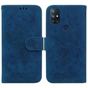 For OnePlus Nord N10 5G Butterfly Rose Embossed Leather Phone Case(Blue)