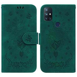 For OnePlus Nord N10 5G Butterfly Rose Embossed Leather Phone Case(Green)