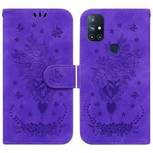 For OnePlus Nord N10 5G Butterfly Rose Embossed Leather Phone Case(Purple)