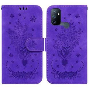 For OnePlus Nord N100 Butterfly Rose Embossed Leather Phone Case(Purple)