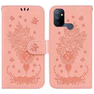 For OnePlus Nord N100 Butterfly Rose Embossed Leather Phone Case(Pink)