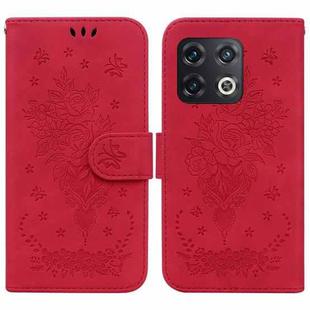 For OnePlus 10 Pro 5G Butterfly Rose Embossed Leather Phone Case(Red)