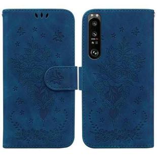 For Sony Xperia 1 III Butterfly Rose Embossed Leather Phone Case(Blue)