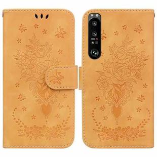 For Sony Xperia 1 III Butterfly Rose Embossed Leather Phone Case(Yellow)