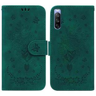 For Sony Xperia 10 III Butterfly Rose Embossed Leather Phone Case(Green)