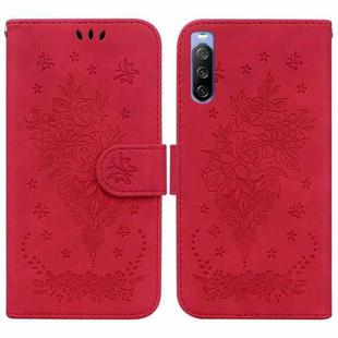 For Sony Xperia 10 III Butterfly Rose Embossed Leather Phone Case(Red)