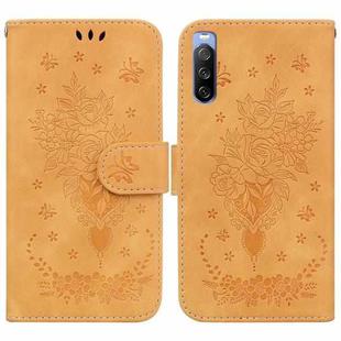 For Sony Xperia 10 III Butterfly Rose Embossed Leather Phone Case(Yellow)