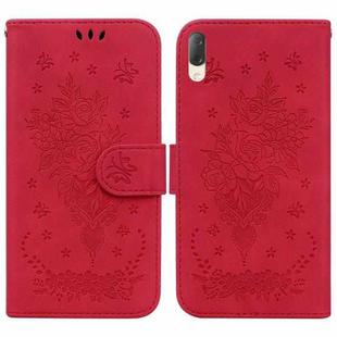 For Sony Xperia L3 Butterfly Rose Embossed Leather Phone Case(Red)