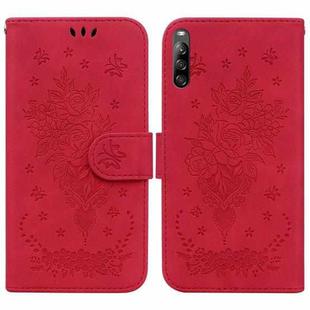 For Sony Xperia L4 Butterfly Rose Embossed Leather Phone Case(Red)