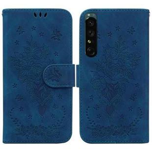 For Sony Xperia 1 IV Butterfly Rose Embossed Leather Phone Case(Blue)