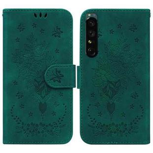 For Sony Xperia 1 IV Butterfly Rose Embossed Leather Phone Case(Green)