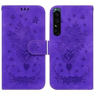 For Sony Xperia 1 IV Butterfly Rose Embossed Leather Phone Case(Purple)