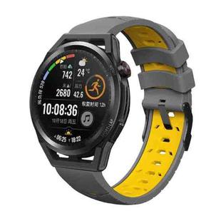 For Huawei Watch GT Runner Trapezoidal Three-row Hole Silicone Watch Band(Grey Yellow)