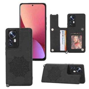 For Xiaomi 12 Mandala Embossed Card Slots Magnetic Phone Case(Black)