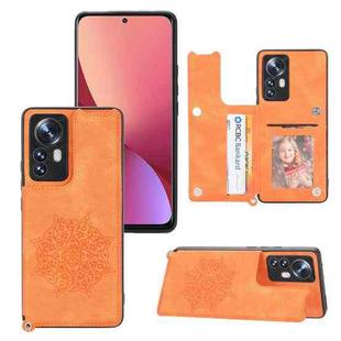 For Xiaomi 12 Mandala Embossed Card Slots Magnetic Phone Case(Orange)