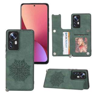 For Xiaomi 12 Mandala Embossed Card Slots Magnetic Phone Case(Green)