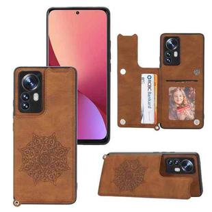 For Xiaomi 12 Mandala Embossed Card Slots Magnetic Phone Case(Brown)
