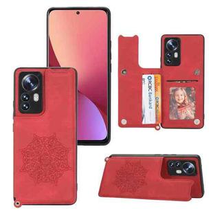 For Xiaomi 12 Pro Mandala Embossed Card Slots Magnetic Phone Case(Red)