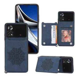 For Xiaomi Poco X4 Pro 5G Mandala Embossed Card Slots Magnetic Phone Case(Blue)