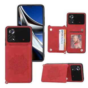 For Xiaomi Poco X4 Pro 5G Mandala Embossed Card Slots Magnetic Phone Case(Red)