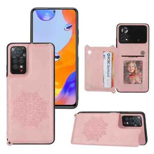 For Xiaomi Redmi Note 11 Pro Mandala Embossed Card Slots Magnetic Phone Case(Rose Gold)
