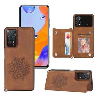 For Xiaomi Redmi Note 11 Pro Mandala Embossed Card Slots Magnetic Phone Case(Brown)