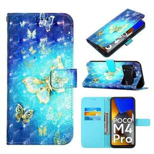 For Xiaomi Poco M4 Pro 4G 3D Painting Horizontal Flip Leather Case(Golden Butterfly)