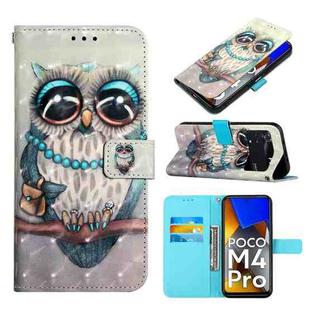 For Xiaomi Poco M4 Pro 4G 3D Painting Horizontal Flip Leather Case(Grey Owl)